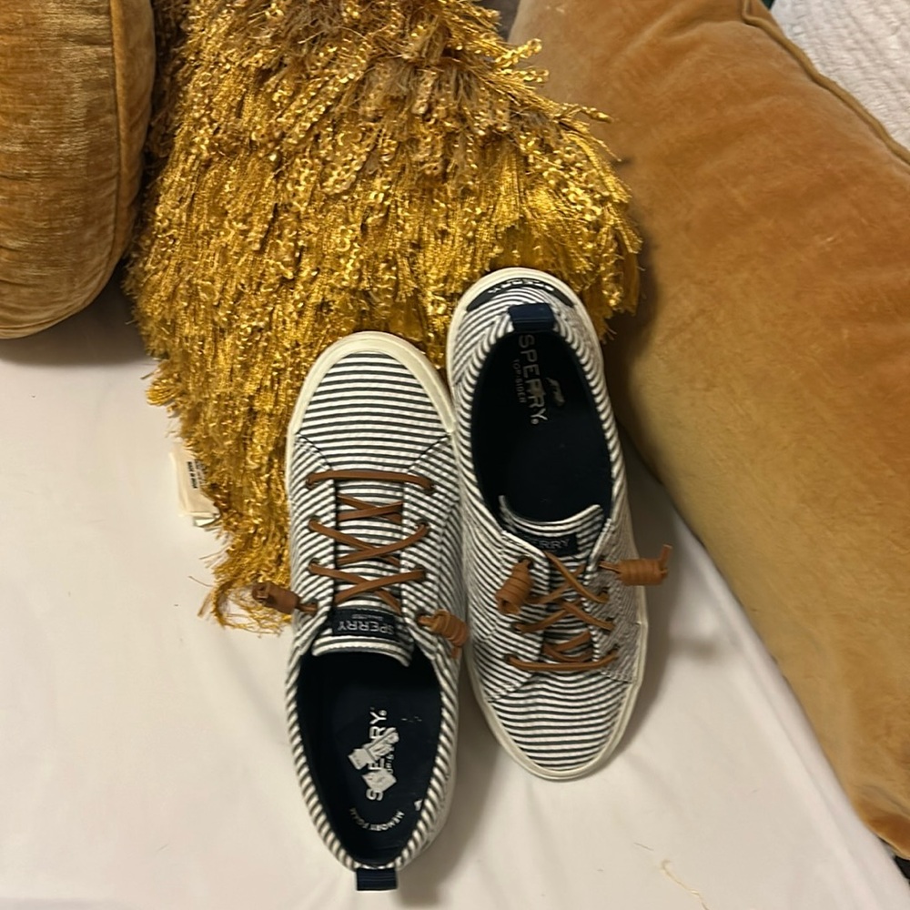 Navy blue and white gently used Sperry shoes